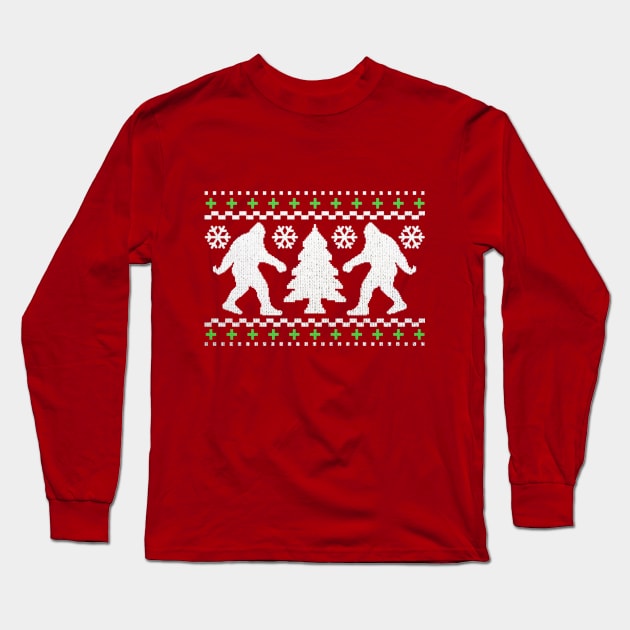 Funny Bigfoot Ugly Christmas Holiday Sweater Long Sleeve T-Shirt by robotface